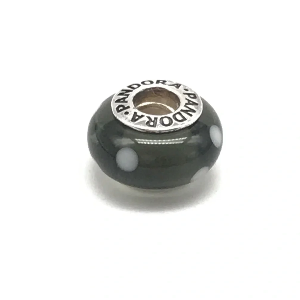 Pandora Black White Polka Dots Murano Glass Bead Charm
